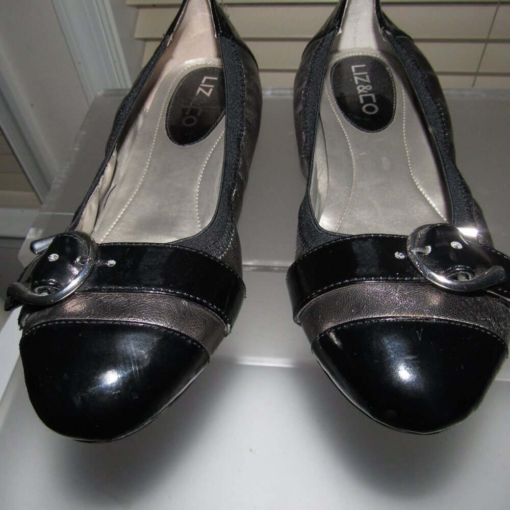 Liz & Co Cap-Toe Buckle Leather Ballet Flats Size 7.5M | Metallic Chic Feminine - Picture 5 of 8